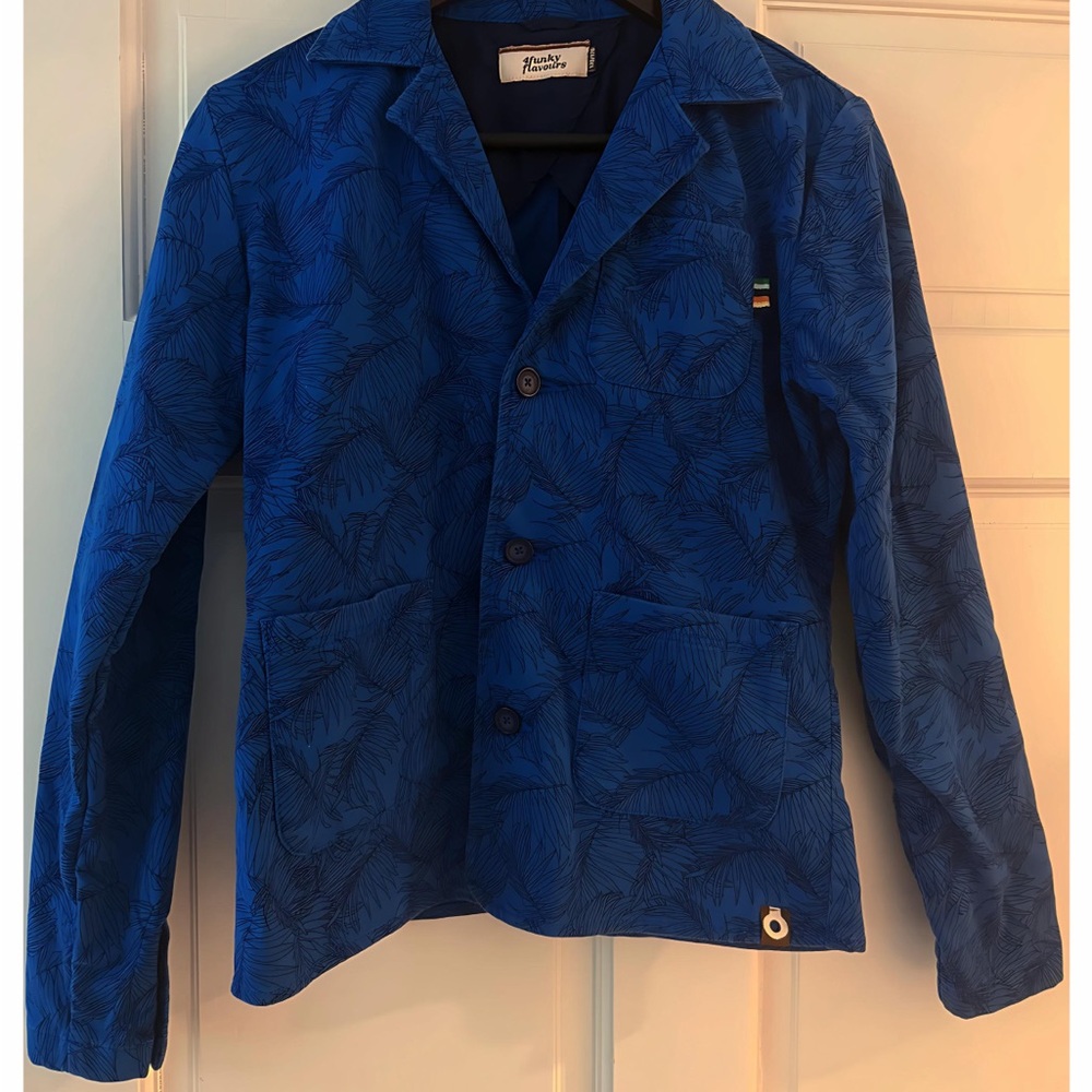 🌟UNIQUE! 4funkyflavours Blue Palm Print Jacket – Vibrant European Style! Youth